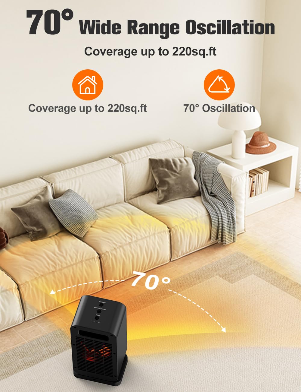 BALKO Space Heater, Portable Electric Heaters for Indoor Use with Thermostat, Fan Mode, Remote Control, Tip-over & Overheat Protection, 1500W PTC Ceramic Safety Heaters for Large Room/Office/Bedroom