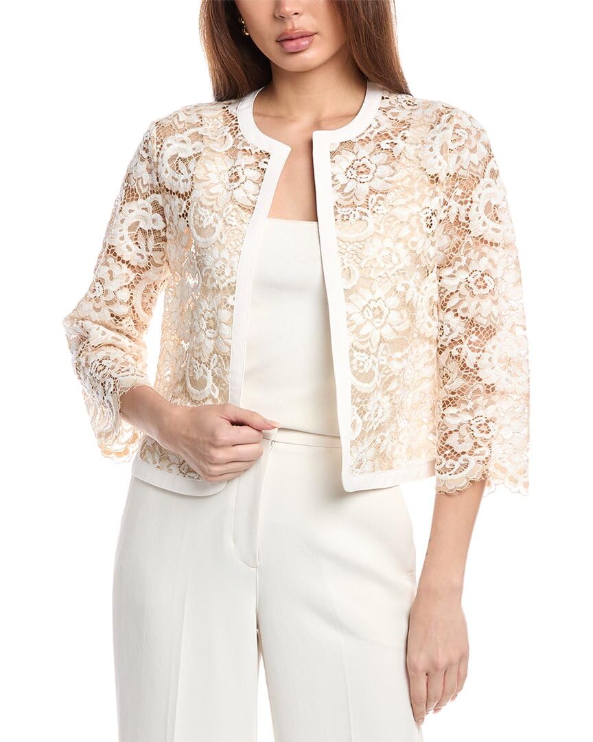 Anne Klein Womens Lace Framed Cardigan Jacket W Scalloped