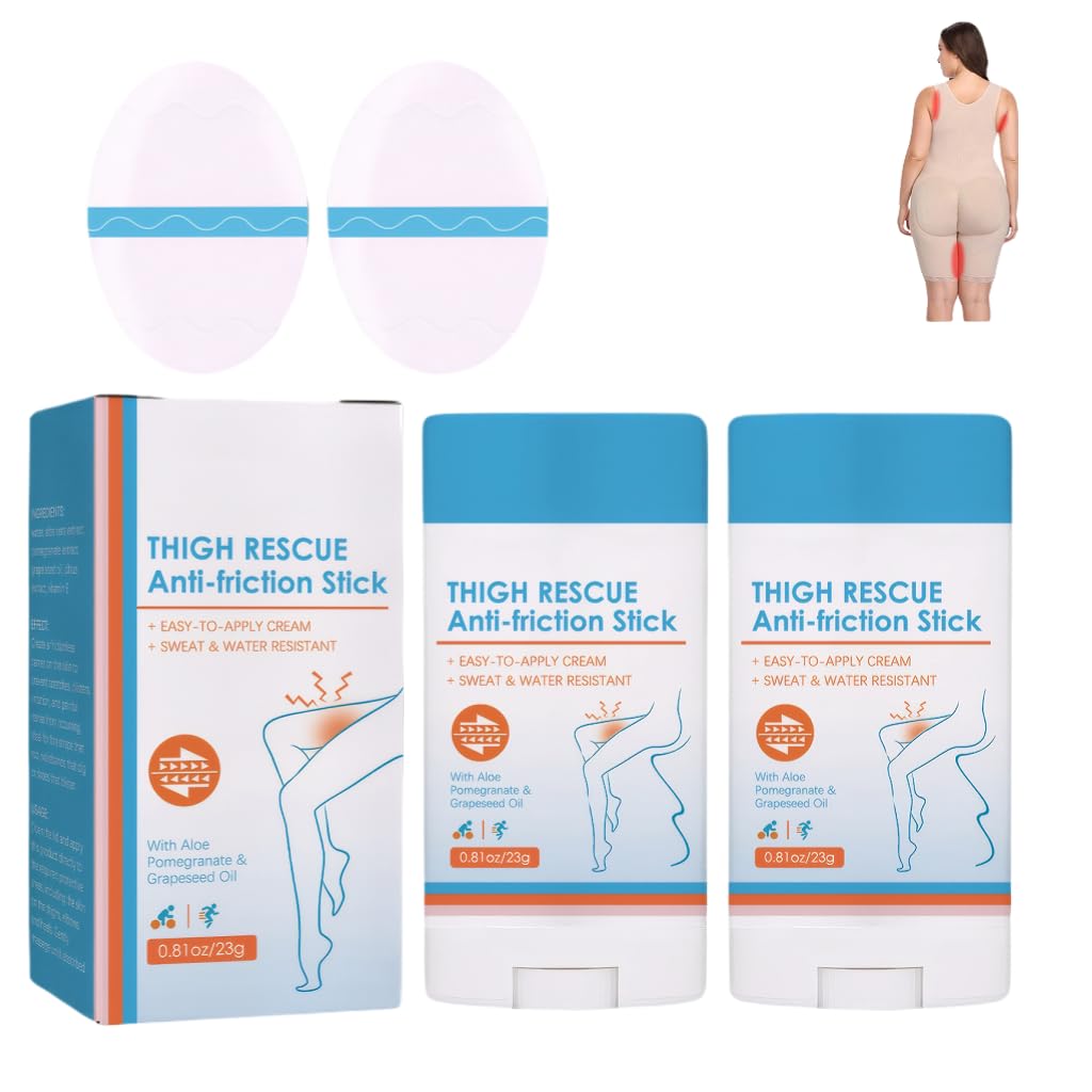 2PCS Megababe Thigh Rescue,Waterproof Running Chafing Stick,Megababe,Thigh Rescue & Skin Protection,for Heel,Lower Arm,Thigh,Legs,Skin Protection-23g,mit zwei Anti-Verschleiß-Patches