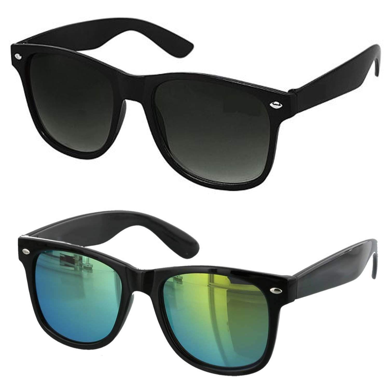 Blue Unisex UV Protected Square/Rectangular Sunglasses Combo Pair Set Of 2 Goggles For Men Women (55) (blk-wayf+gm-wayf)-image-2