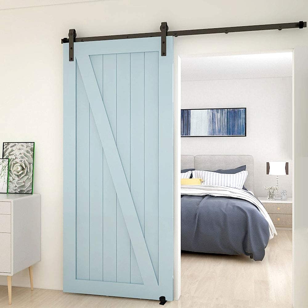 TSMST 10FT/305CM Herraje para Puerta Corredera Kit de Accesorios para Puertas Correderas con Guía de Suelo Ajustable