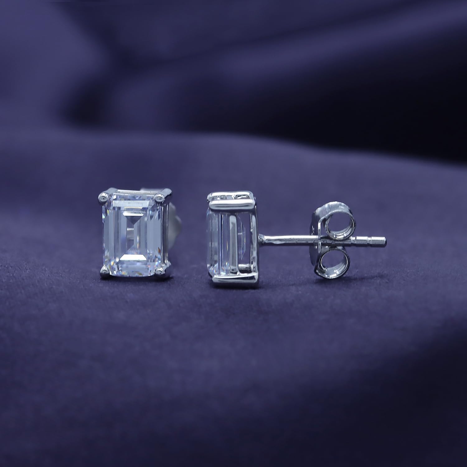 Emerald Cut Solitaire Stud Earrings for Women, 14K Gold Over Sterling Silver, Push Back Earrings, Elegant Jewelry Gift for Women, Birthday, Anniversary, Valentine’s Day Everyday Jewelry