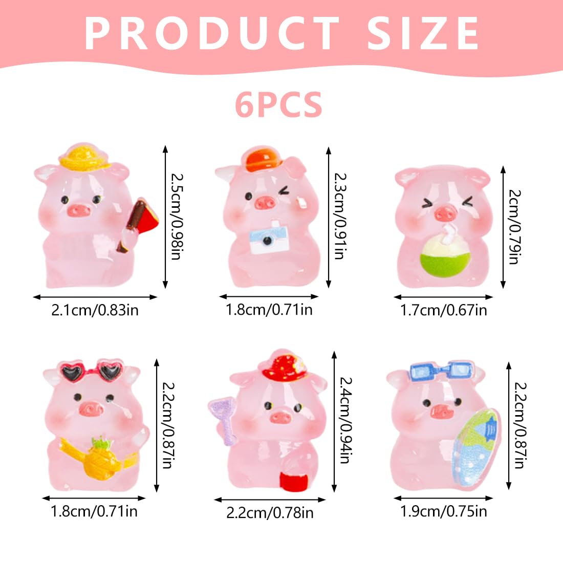 PLUSHCEWT 6 Pcs Mini Resin Animals Glow in The Dark,Miniverse Animal Pink Lucky Pig Figurines,Tiny Resin Animals for Fairy Garden,Home Desk Decor,DIY Miniature Crafts & Party Favors - Image 2