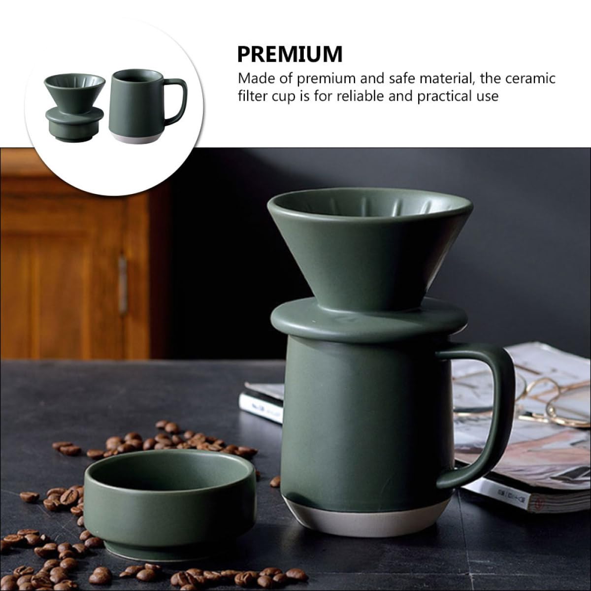 Alipis Keramik Kaffeefilterbecher mit Milchfilter Handgefertigte Manuelle Filtertasse Feinporiger Keramikfilter Tragbar für Home Office