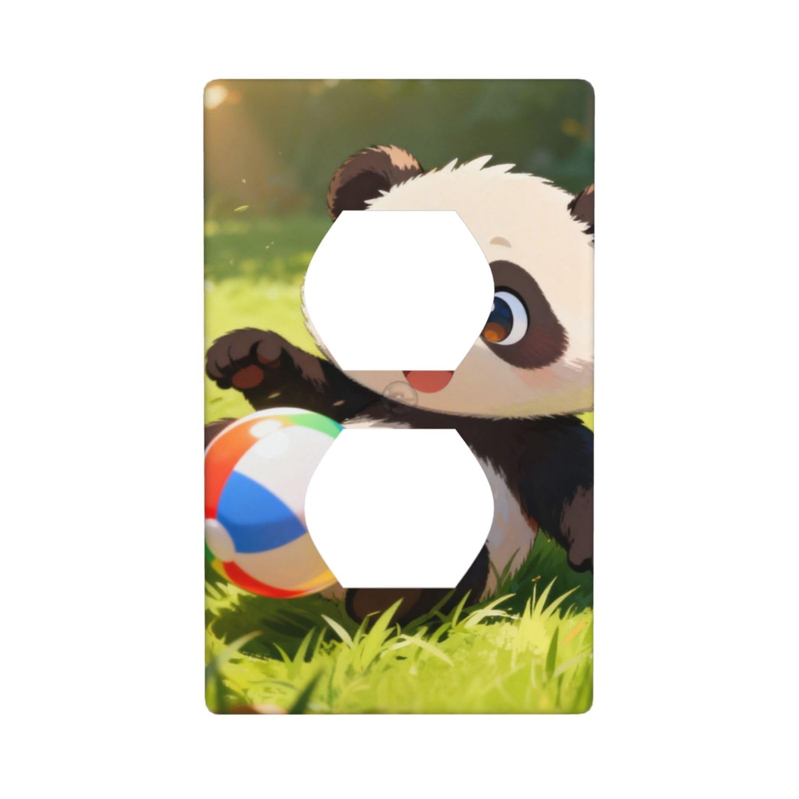 Panda Play Ball Decorative Switch Plate Cover-Unbreakable Polycarbonate Wall Plate for Home Office, 1 Gang with Screws