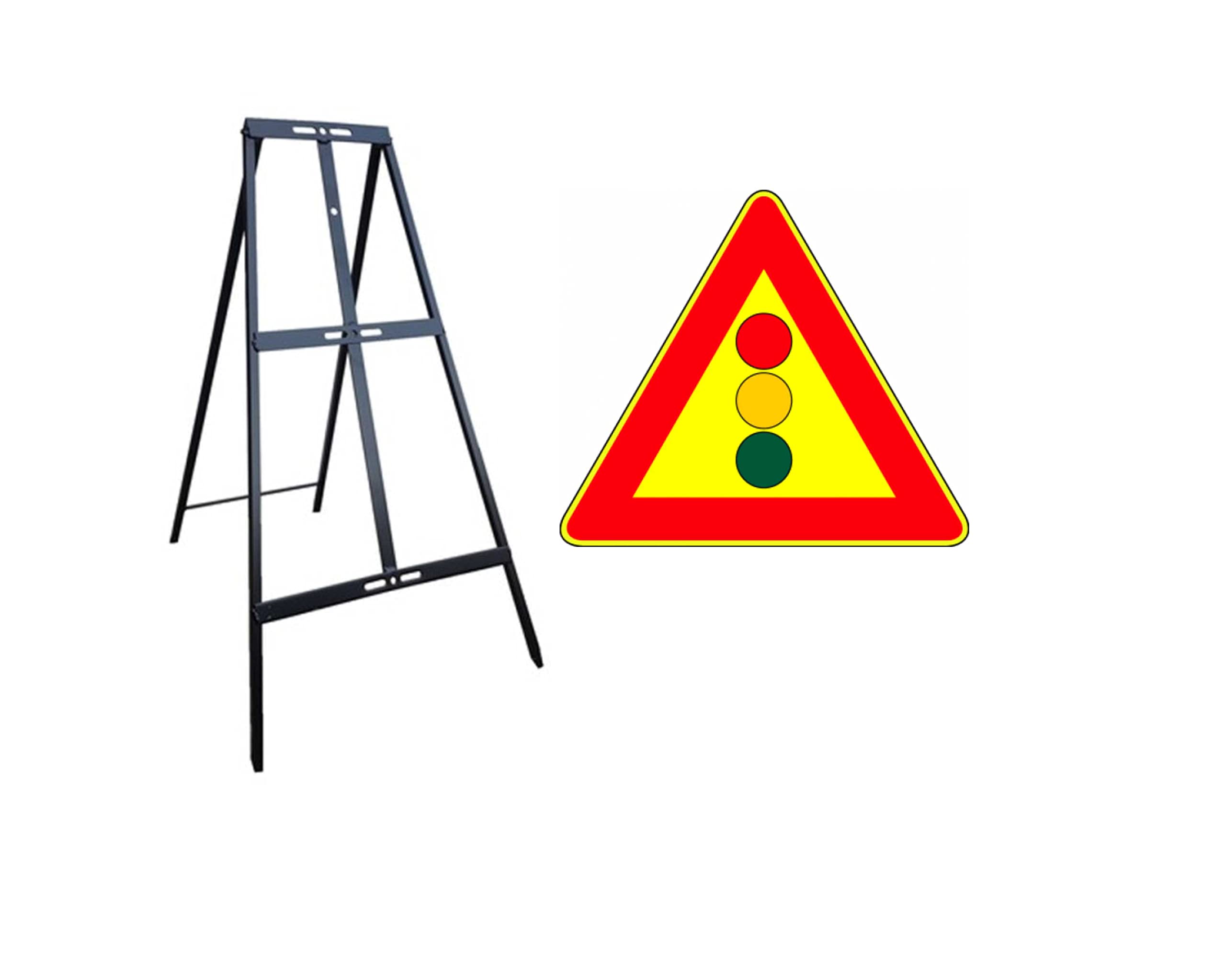 CARTELLO IN LAMIERA SCATOLATA TRIANGOLO lato 90cm - semaforo cantiere - SEGNALE CATARIFRAGENTE CON CAVALLETTO (CARTELLO)