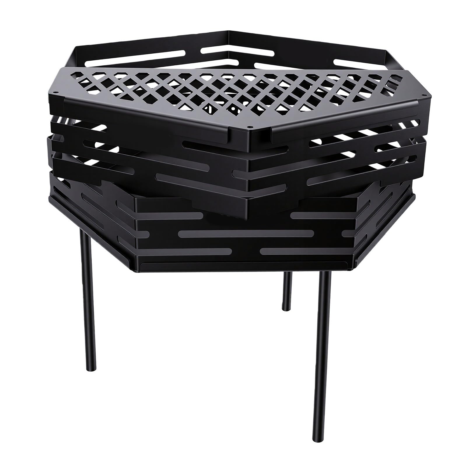 Tnfeeon Bracieri Portatili con Griglia di Cottura Caminetto da Campeggio in Acciaio Al Carbonio per Barbecue Patio Braciere a Legna da Esterno Fossa Esagonale
