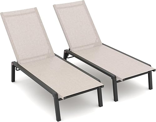 Juego de 2 tumbonas para patio con 4 respaldos ajustables, tumbona plegable de aluminio reclinable para exteriores, junto a la piscina, bronceado
