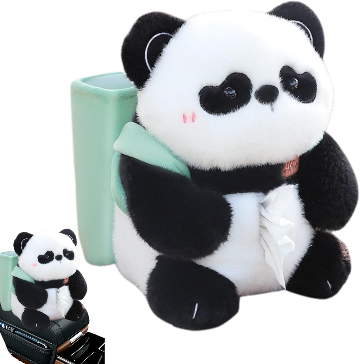 Fluffy Panda Car Tissue Box Holder & Trash Can 2-in-1, Cute Animal Tissue Box Cover with Stable Installation for Car Accessories Interior DecorHome Decor