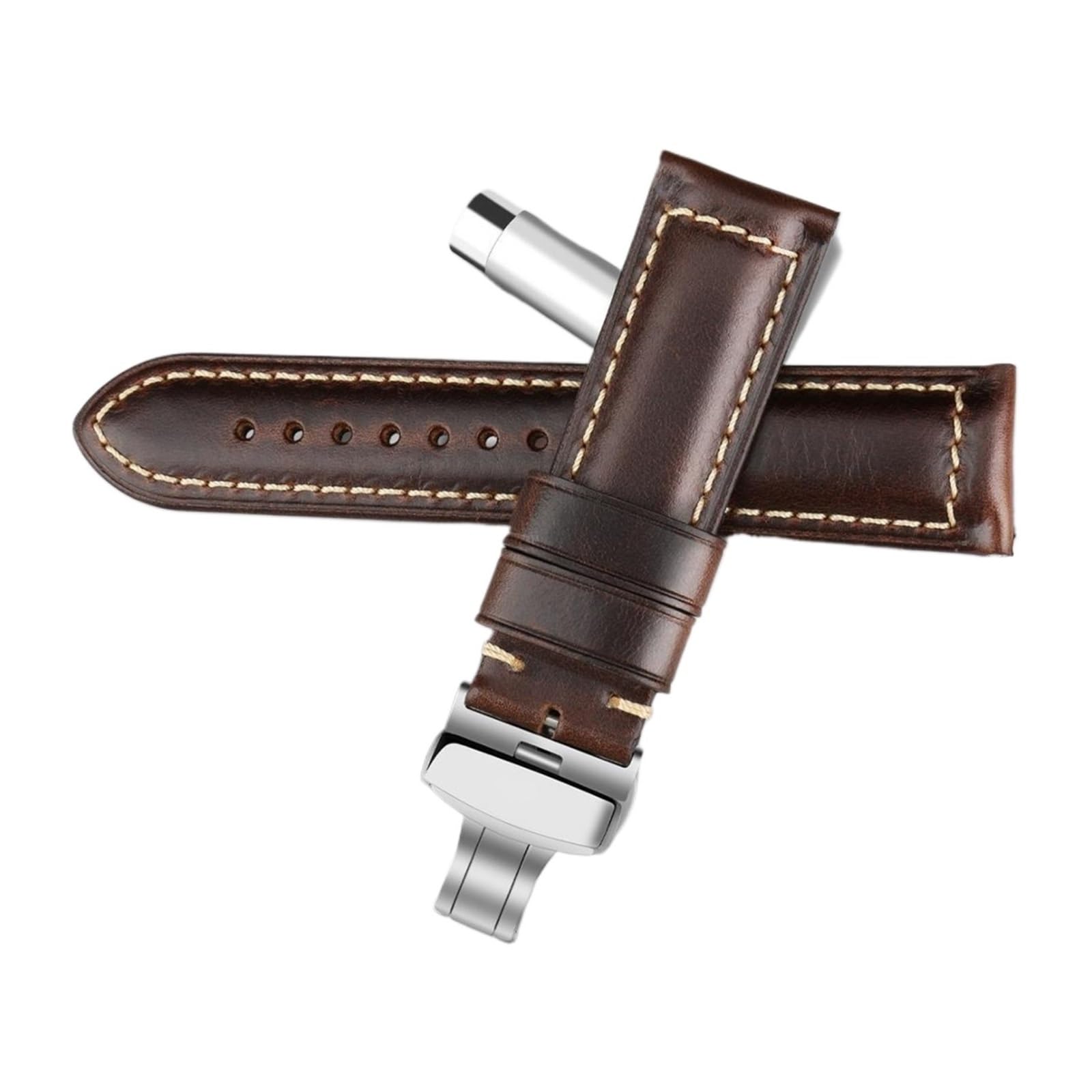 HMFang - Cinturino in vera pelle, fatto a mano, 18 mm, 20 mm, 22 mm, 24 mm, universale, con chiusura a farfalla, marrone, cinturino per orologio intelligente da uomo