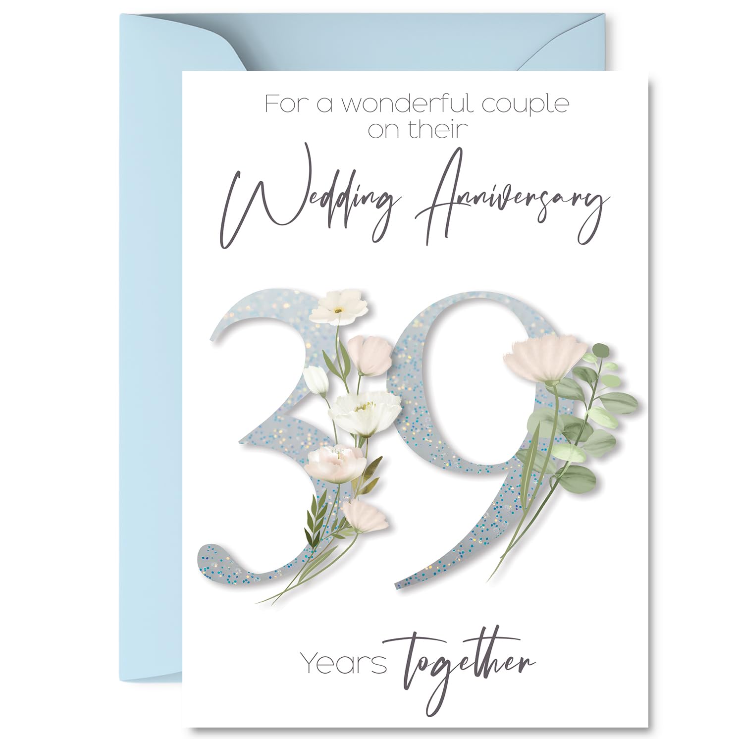 39th Anniversary Card for Women and Men, Fancy Floral Flowers