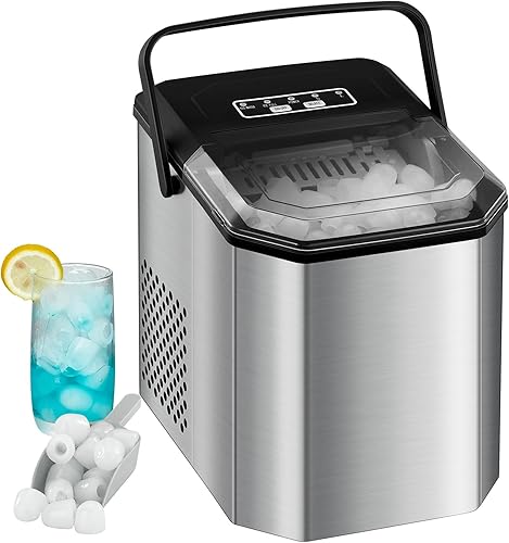 Garvee Máquina de hielo para encimera, 26 libras en 24 horas, 9 cubos listos en 6 minutos con cuchara de hielo y cesta, máquina de hielo portátil