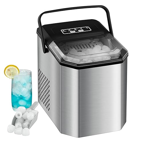 GAOMON Máquina de hielo para encimera, 26 libras en 24 horas, 9 cubos listos en 6 minutos con cuchara de hielo y cesta, máquina de hielo portátil