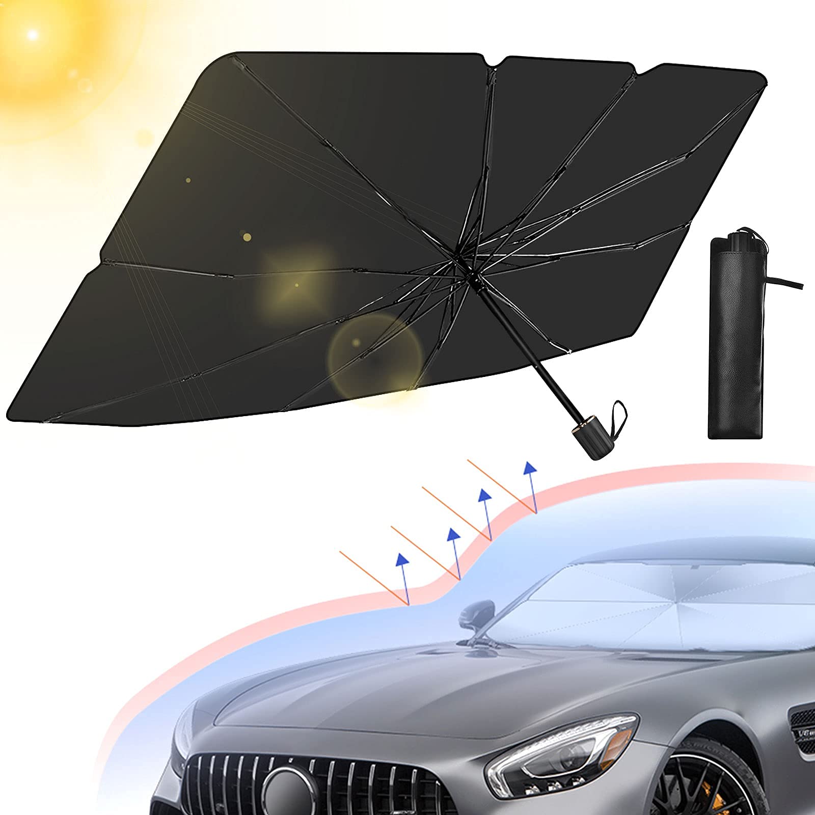 Windshield Sunshade for Car Umbrella - Effectively Blocks Heat and Sun, Must-Have for Car Windshields, Fits Various Sizes