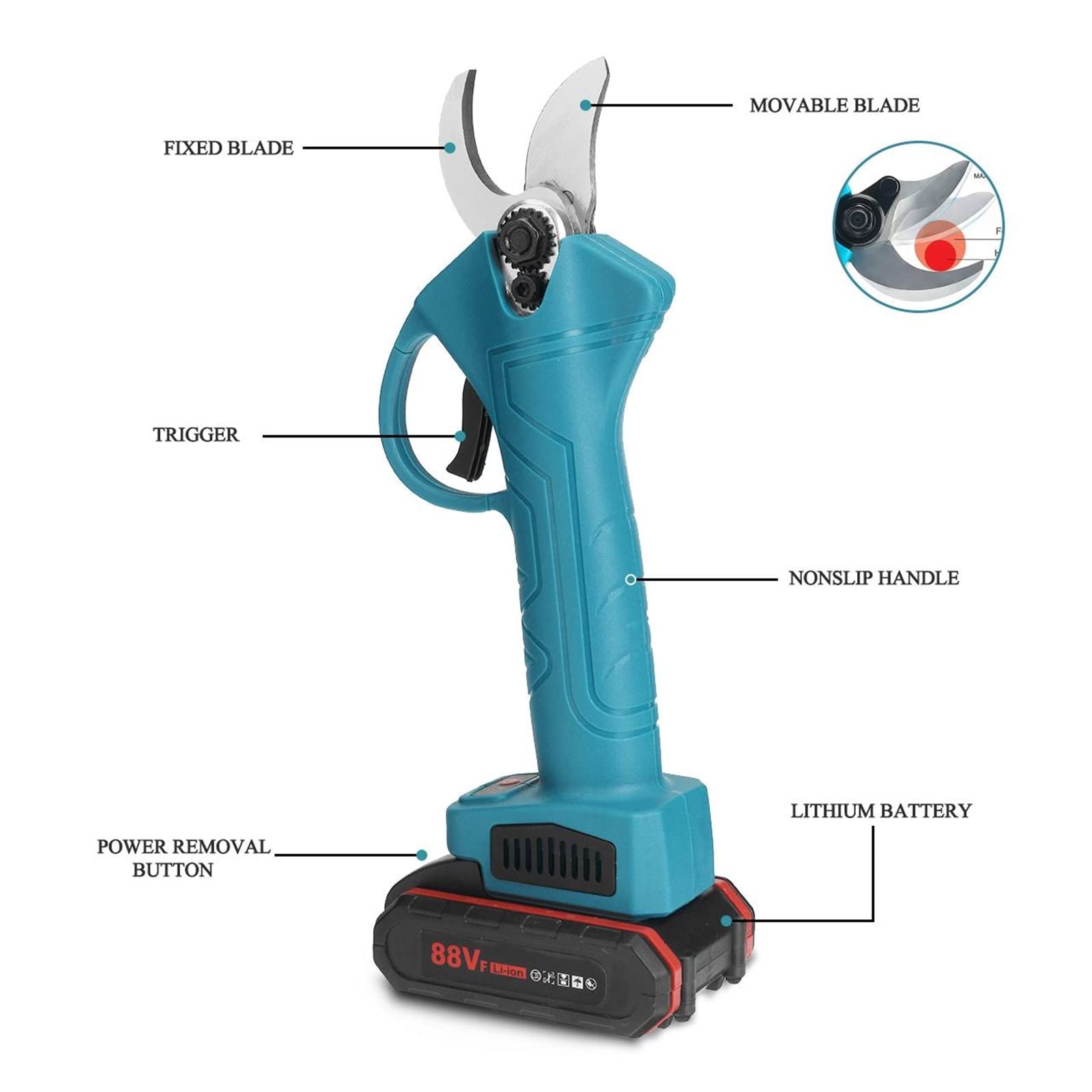 Sekatory Elektryczne 88VF elektryczny bezprzewodowy sekator z 1/2pc akumulator litowo-jonowy wydajne drzewo owocowe Bonsai przycinanie(2pcs Battery blue)