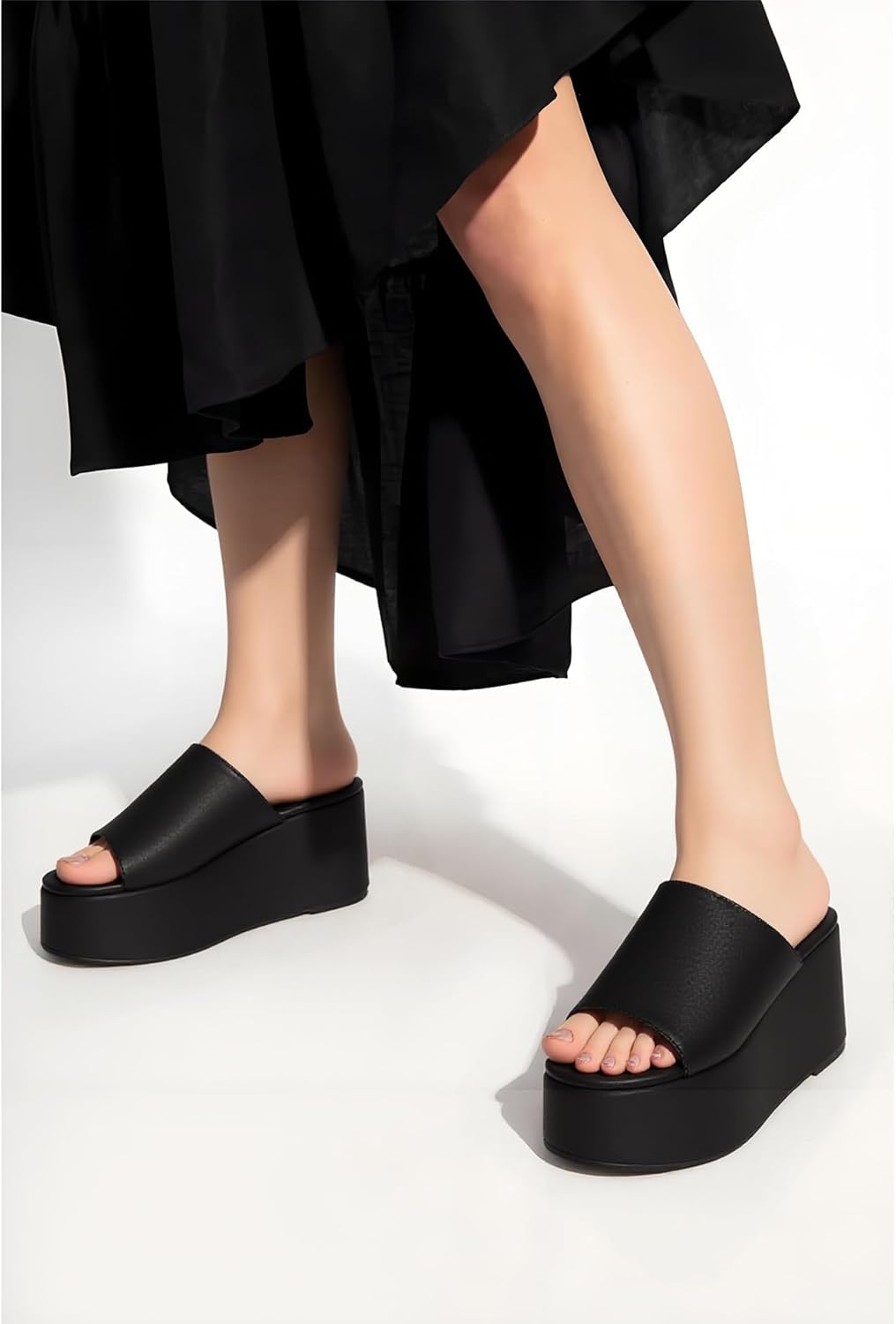 Platform Sandals Slides for Women Black Chunky Platform Wedge Comfortable Open Toe ... - Image 4