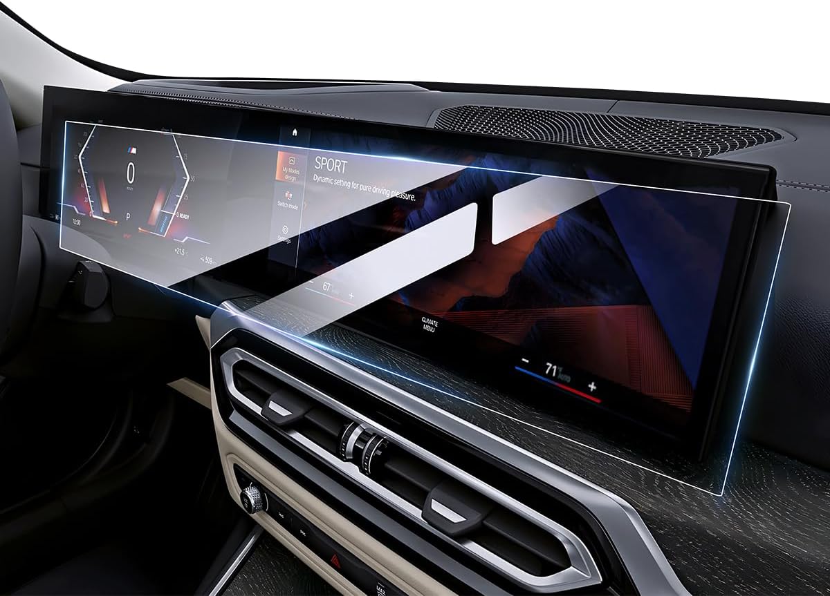 Karltys Tempered Glass Screen Protector for 2024 2025 BMW X5 X6 X7 i7 /2022-2025 i4 iX Accessories 14.9-Inch Navigation Touchscreen & 12.3-Inch Instrument Cluster Screen Cover HD Clear Anti Glare