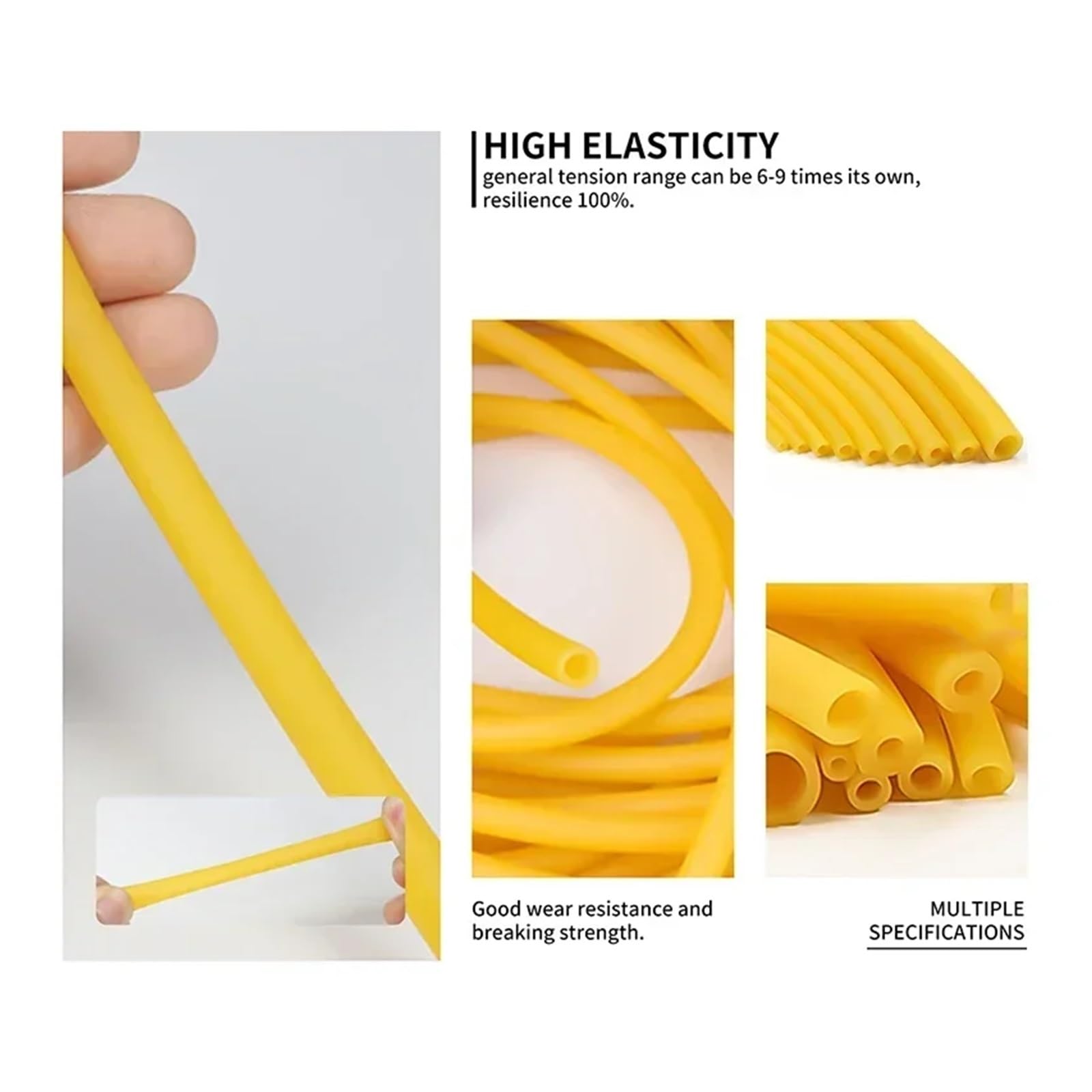 1~10m Tubi in gomma lattice naturale elastico giallo ad alta resilienza ID 1,6~18mm Fascia fitness(5 meters,14x18mm)