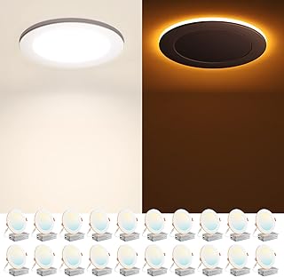 Amico 20 Pack 6 Inch 5CCT LED Recessed Ceiling Light with Night Light, 2700K/3000K/3500K/4000K/5000K Selectable Ultra-Thin Recessed Lighting, 12W=110W, 1100LM, Dimmable Canless Wafer Downlight ETL&FCC