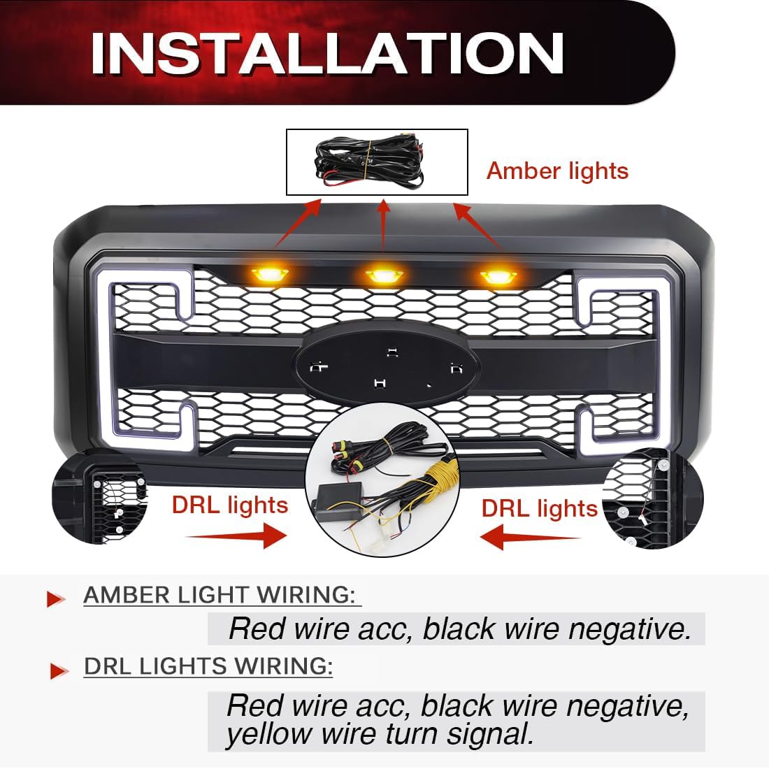 EOMD Front Bumper Grill Compatible with 2011-2016 F250 F350 F450 F550 Super Duty W/DRL & Turn Signal Lights Matte Black(Without Center Emblem)