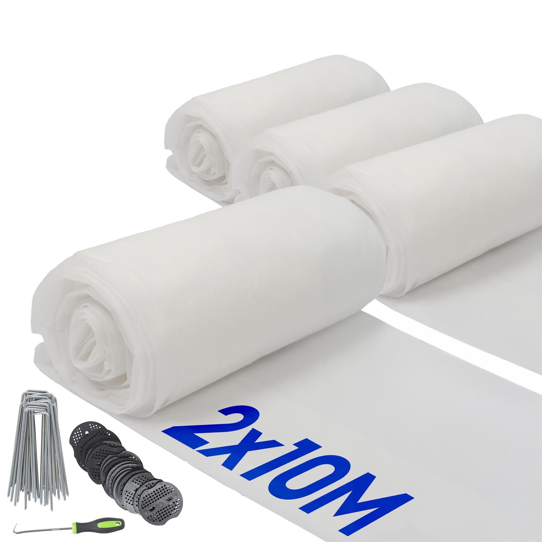 Harbour Housewares 30gsm Plant Fleece Frost Protection Set with Pegs & Plates - 4M x 20M (4 Rolls) - White - Horticultural Winter Wrap Cover Protector Netting for Outdoor Garden Plants, Trees, Grass