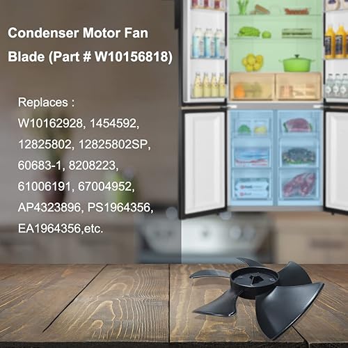 Miniatura 5 de Hoja del ventilador del motor del condensador del refrigerador W10156818 para Whirlpool Kenmore Sears Jenn-Air Amana Reemplazar AP4323896 1454592