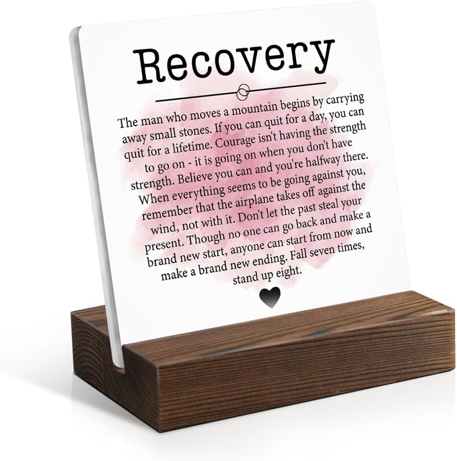 Recovery Acrylic Sign with Wooden Stand, Recovery Gifts for Men Women, Sobriety Gifts for Family Friend, Sober Encouragement Gifts, Sobriety Anniversary Plaque, Addiction Recovery Gifts