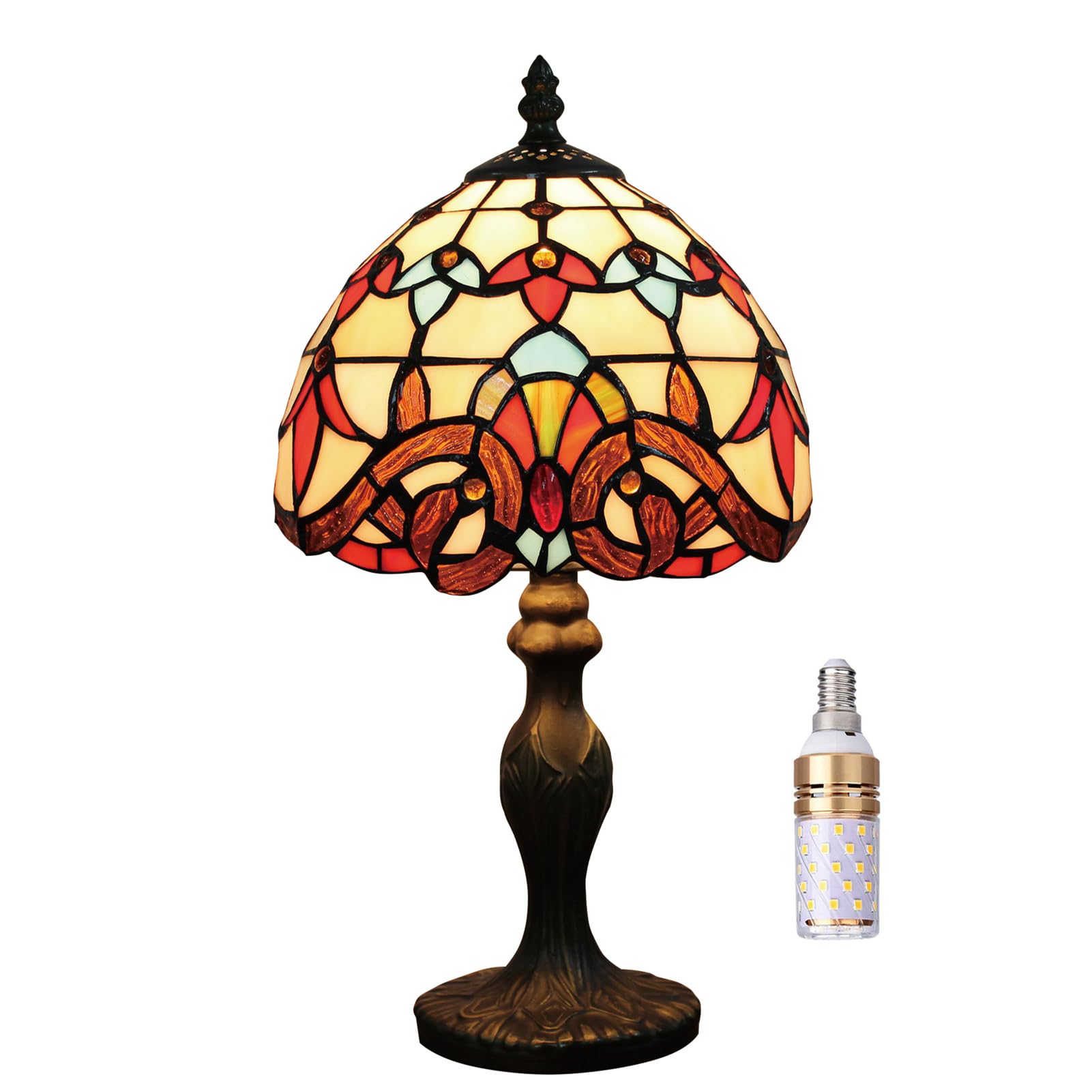8 "Tischlampe Tiffany-Stil Buntglas Lampenschirme Vintage Schreibtischlampe Kleine Nachttischlampe Schlafzimmer Wohnzimmer Büro Lesen Antik Art Deco(Color:A-8)
