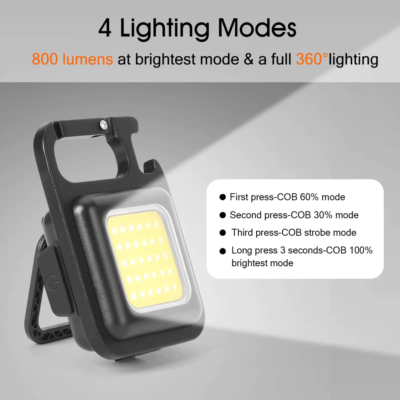 Nozzy COB Ultra Bright Rechargeable Keychain Light, Black, Mini - Image 2