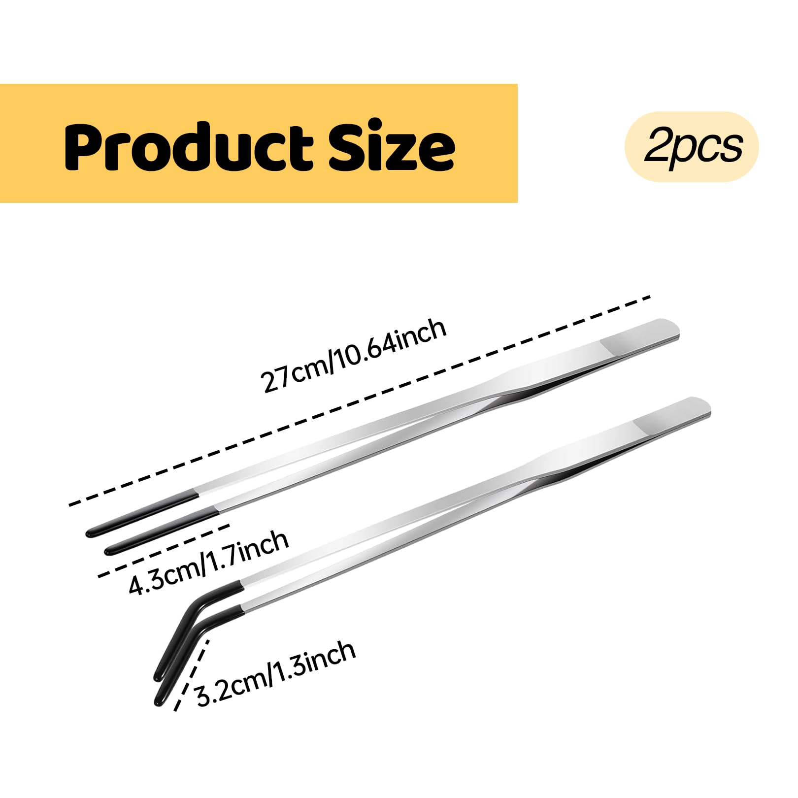 Toumett 2 Pcs Reptile Feeding Tongs,Aquarium Tweezers,10.6" Extra Long Stainless Steel Feeder Tweezers with Rubber Tips,Straight and Curved Tweezer,Terrarium Feeder Tools Accessories,Lizards Feeders - Image 2