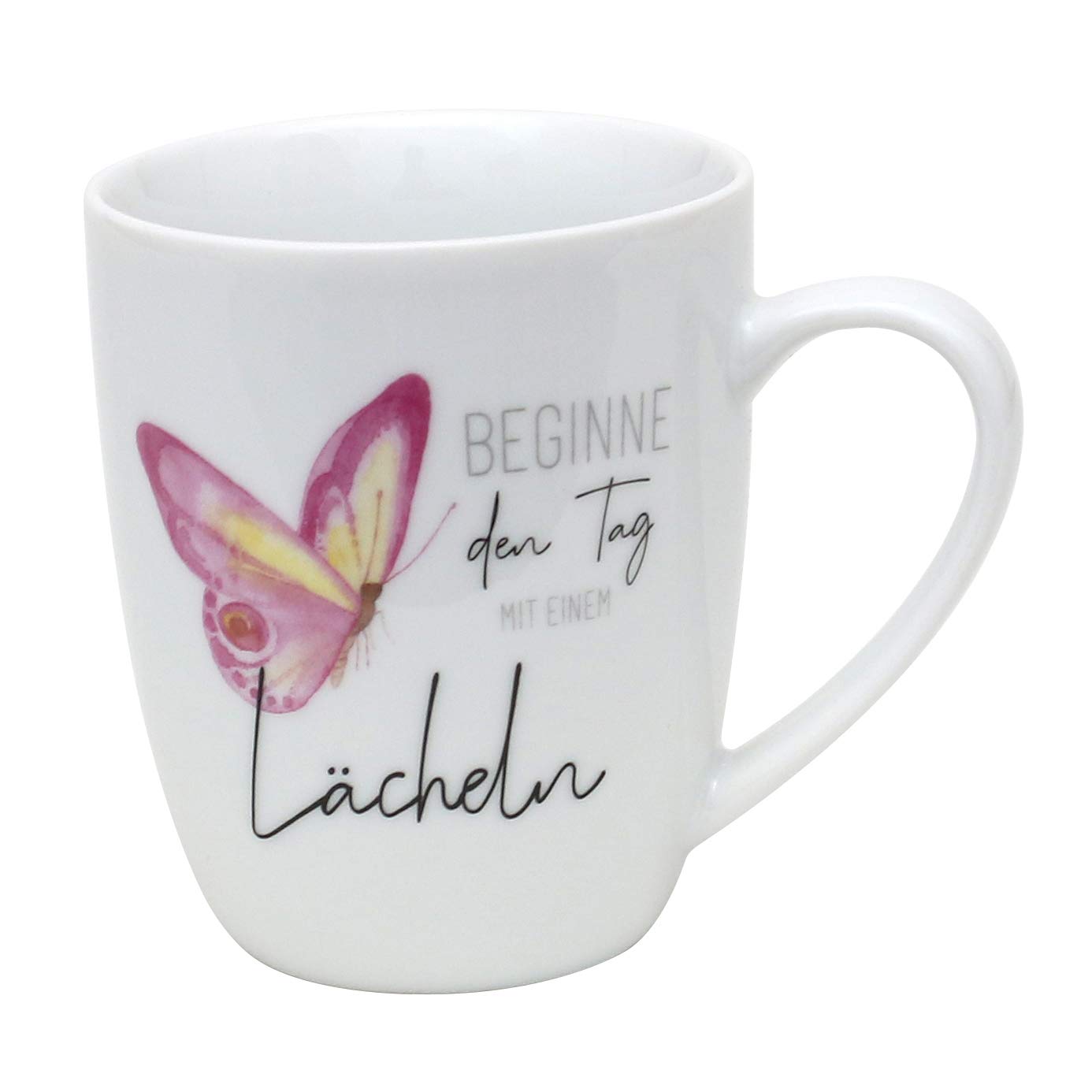 Dekohelden24 Begin The Day with a Smile Porcelain Coffee Mug Size H/Diameter 9.8 x 8.2 cm Capacity 250 ml Dishwasher Safe