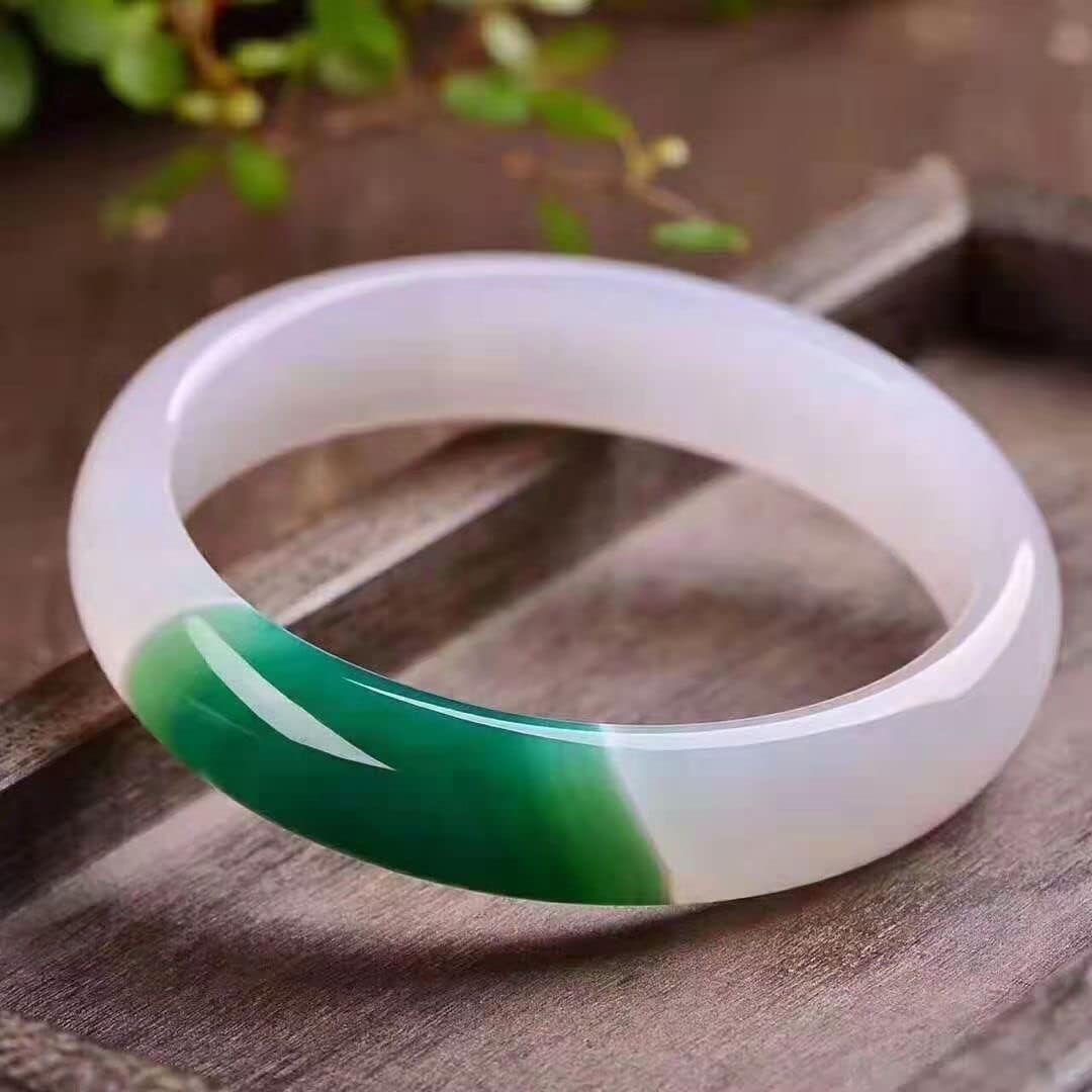 Ice Jade Green White Chalcedony Agate Bangles Fashion Hand Jewelry Accessorie Gift(6162mm)