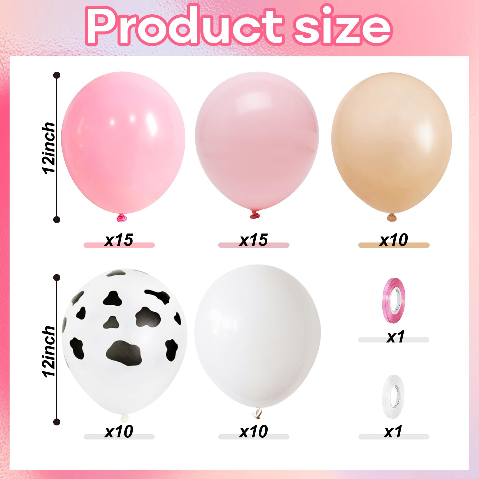 Luftballons Rose Beige, 12 Zoll 60 Stü Ballons Blush Pastell Rosa Pink Creme Beige Weiß mit Kuhdruck Helium Ballon für Mädchen Geburtstag Kinder Babyparty Baby Braut Shower Cowgirl Hochzeit Party Deko