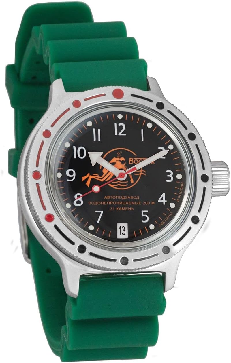 Vostok Amphibian Automatic Mens Wristwatch Self-Winding Military Diver Amphibia Case Wrist Watch #380