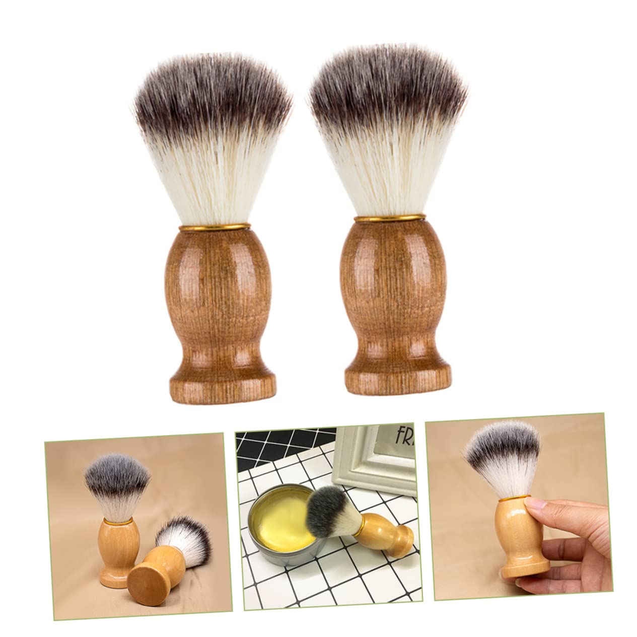 NOLITOY 6pcs Synthetic Shave Brush for Men Beard Brush Wood Handle Salon Grade Easy to Clean