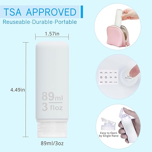 Miniatura 3 de Botellas de viaje de silicona para artículos de tocador, aprobadas por la TSA, tamaño de viaje, juego de 4 recipientes portátiles a prueba de fugas,