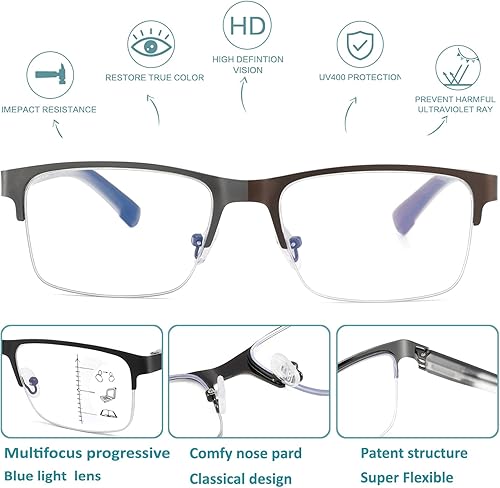 Miniatura 4 de SUNAMOY Lentes de lectura multifocal para hombre bifocales sin línea progresivo multifocal luz azul marco de computadora 2 unidades