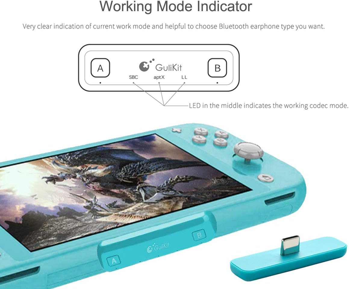Gulkit Switch Bluetooth Adapter Compatible with Nintendo Switch & Lite, PS4 PC w/AptX Low Latency for Airpods Bose Bluetooth Headphone Speakers(Blue)