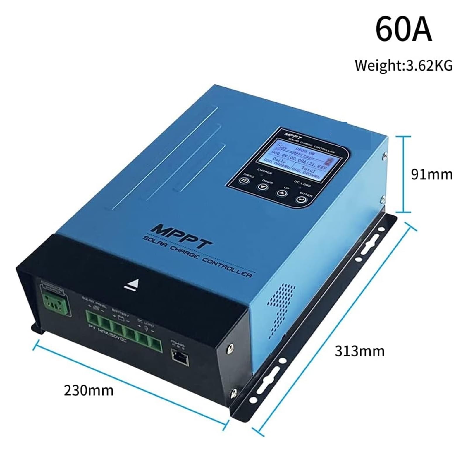 Kontroler ładowania słonecznego 60A MPPT Solar Charge Controller 12V24V48V Auto Battery Regulator Panel Max 150V Input For Lithium Sealed Gel And Flooded(Blauw)
