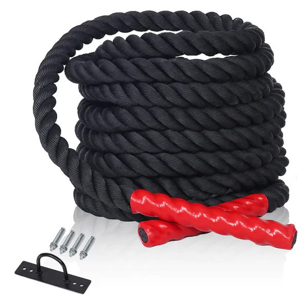 CCLIFE Battle Ropes mit Halterung 9m 12m 15m Ø38mm Schlachtseil Trainingsseil Fitnessseil Sportseil Battle Rope für Fitnessstudio Muskelaufbau, Größe:9m schwarz
