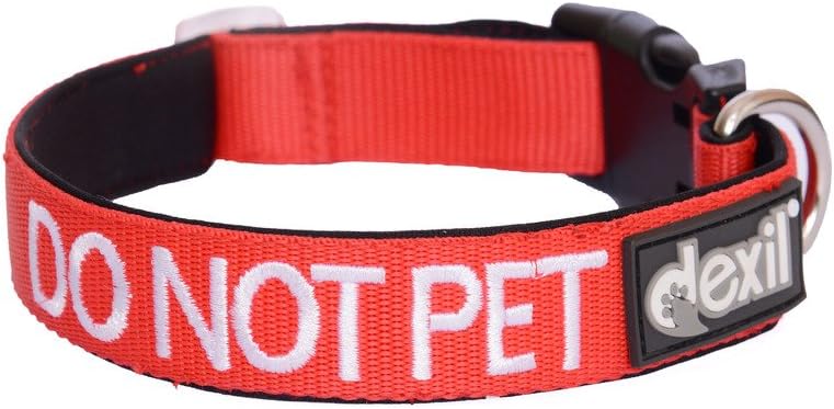 Dexil Limited DO NOT PET Red Colour Coded S-M L-XL Neoprene Padded Dog Collar PREVENTS Accidents By Warning Others of Your Dog in Advance (S-M)