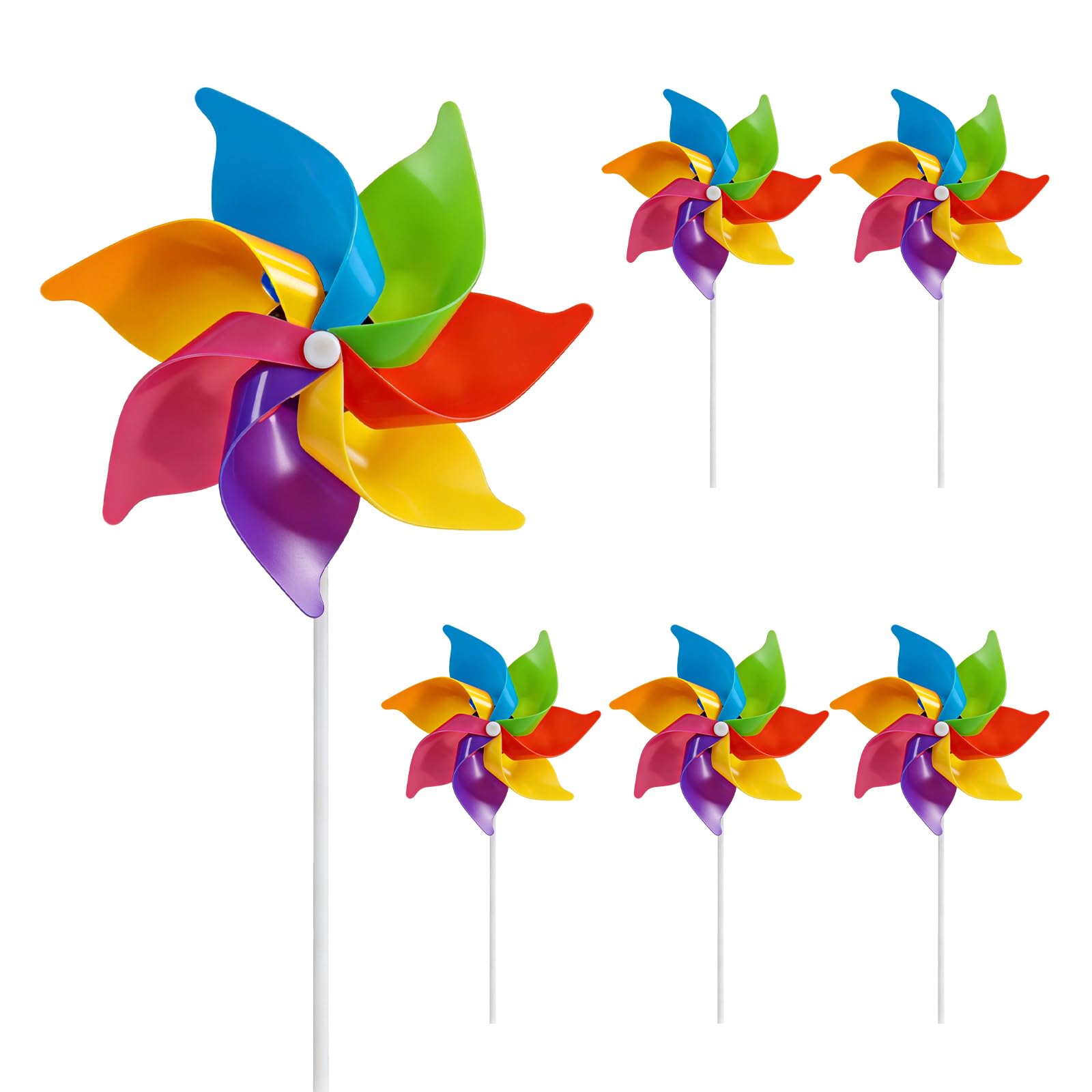 Windmills for Children, 6 Piece Rainbow Wind Spinner Set, Garden Windmills Outdoor Decor, Vibrant Pinwheel Spinners for Garden Decorations, Weather-Resistant Windmills for Outdoor Use