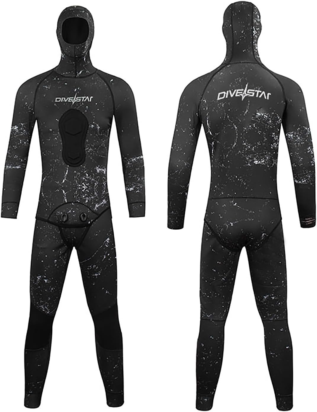WYYHAA 1.5MM Neoprene Spearfishing Wetsuit with Hooded, 2 Pieces Camouflage Hunting Diving Suit with Loading Chest Pad for Cool Water Freediving Snorkeling