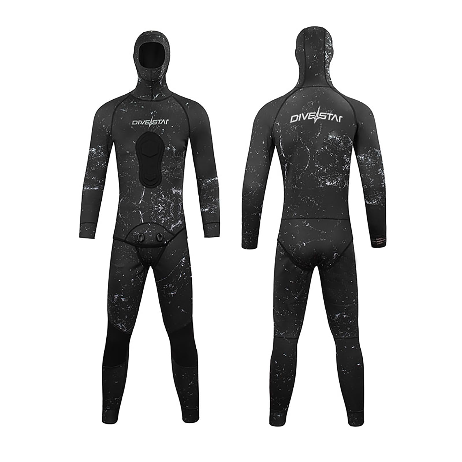 Muta Mimetica da Pesca Subacquea in Neoprene 1,5 Mm con Cappuccio – Tuta da Immersione a 2 Pezzi con Rinforzo Toracico, Ideale per Apnea e Snorkeling