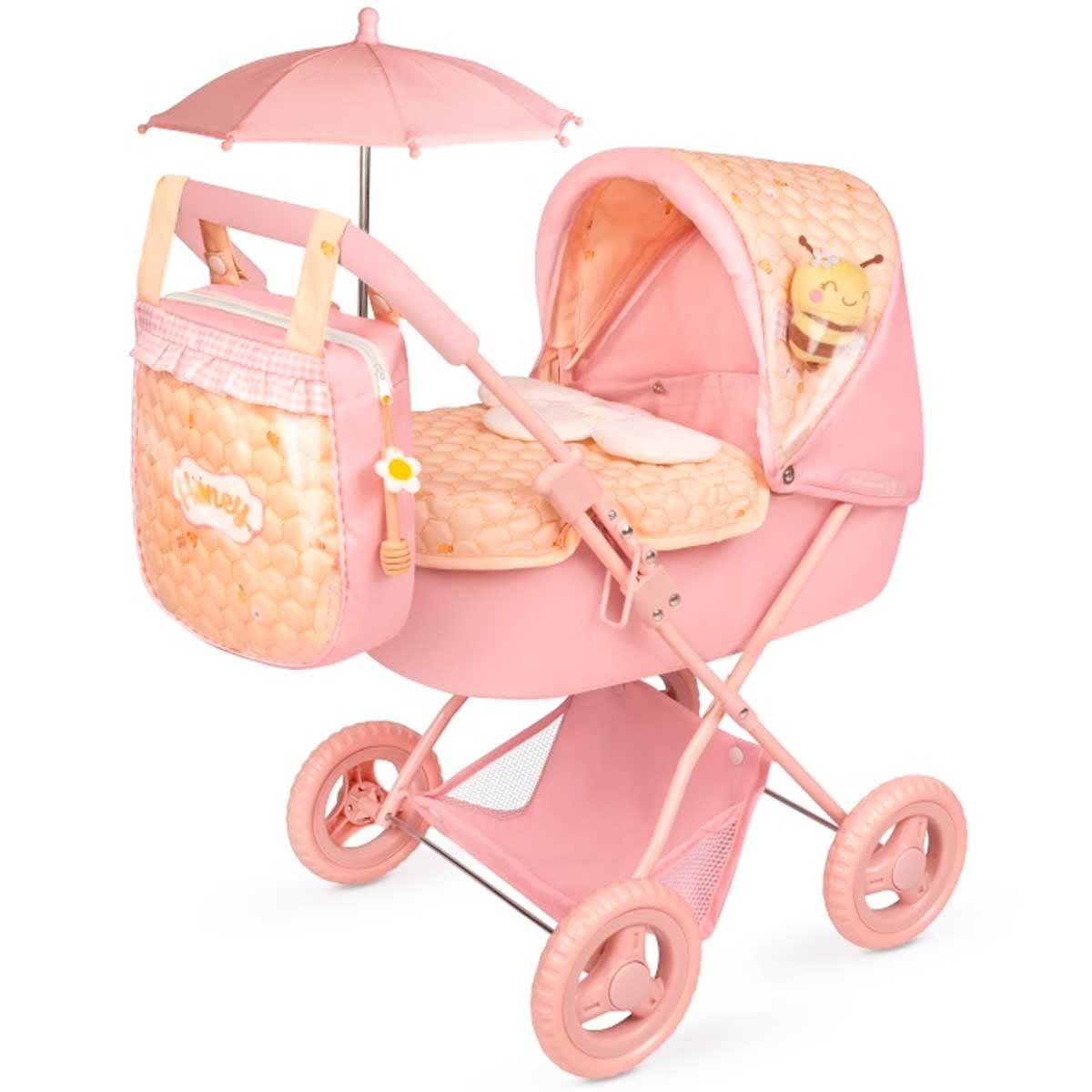 Carro de Muñecas Plegable con Sombrilla y Peluche Honey DeCuevas 85070