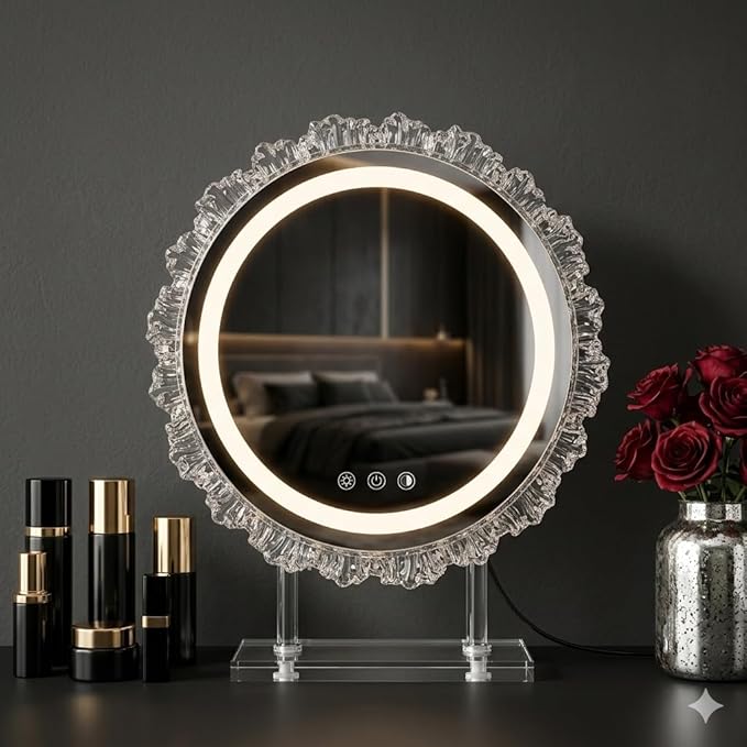 Espejo de maquillaje redondo con luz LED 16" regulable miniatura 7