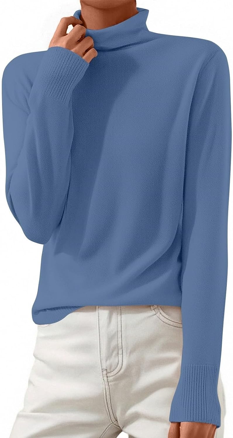 Women's Turtleneck Sweater Fall Winter Chunky Knit Sweaters Casual Side Slit Pullover Jumper Tops