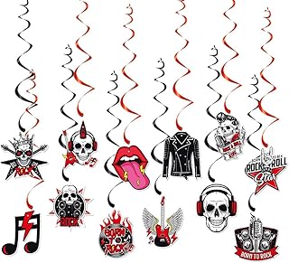 Rock and Roll Hanging Swirl Heavy Metal Punk Themed Birthday Party Decorations Guitar Record Sign Rock Star Hanging Swirls Ceiling Party Decor 50s 60s Born to Rock Party Supplies(Fully Assembled)