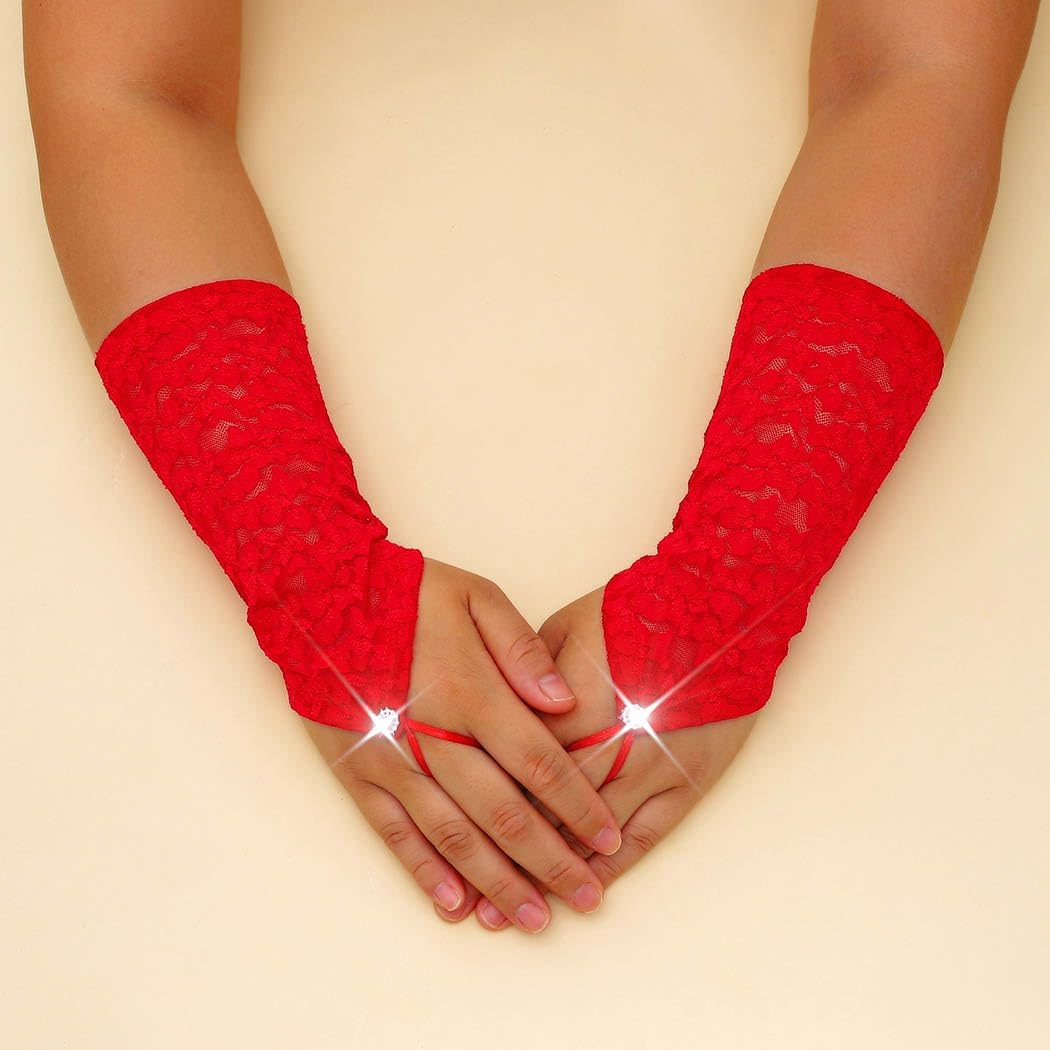 Latious Lace Fingerless White Short Bride Wedding Gloves - Floral Bridal for Women - Image 6