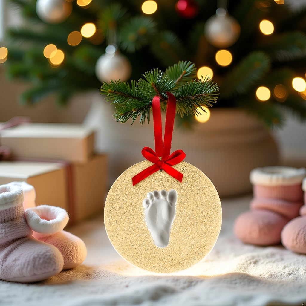 Lil Peach Baby Handprint or Footprint Christmas Ornament Kit – Gold Glitter Clay Keepsake for Baby’s First Christmas, Newborn Holiday Hanging Ornament